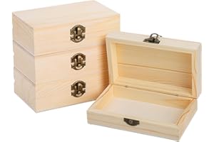 Frcctre 4 Pack Unfinished Wooden Box for Crafts, 6 x 4 x 2 Inches Keepsake Box Stash Boxes Treasure Chest with Locking Clasp, Rectangle Natural Wooden Box for DIY Crafts, Arts, Jewelry Box