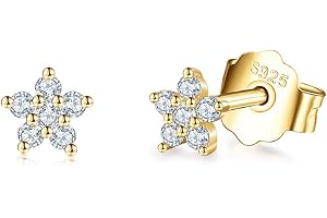 CERSLIMO Silver Stud Earrings for Women Girls, Tiny Flower Stud Earrings Small 925 Sterling Silver Hypoallergenic Cubic Zirconia Helix Cartilage Earrings Piercing Sleeper Studs, 3mm/4mm/5mm