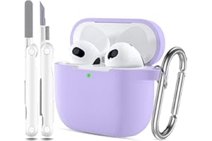 R-fun Compatibile con AirPods di terza generazione 2021 Custodia di ricarica, Custodia protettiva in silicone morbido compatibile con Apple Airpod 3 Gen con kit di pulizia e portachiavi,Viola banana