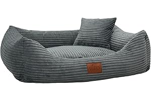 Leo4dog Hundebett Cord Waschbar Bezug Für kleine mittelgroße und große Hunde Hundekissen Hundesofa Hundekorb (Dunkelgrau, M 80x60)