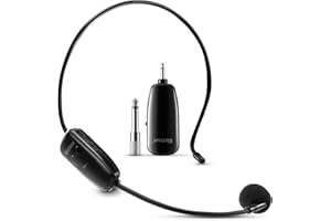 Bietrun 2 en 1 Micro Serre Tête/à Main, UHF Microphone à Transmission de 50M, Micro sans Fil Rechargeable pour Conférence, Séance, Guide Touristique, etc