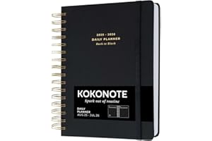 Kokonote - Agenda 2025-2026 Journalier Back to Black| Agenda Scolaire 12 mois, Format A5, Daily Planner pour Université, Étudiant ou Professionnel