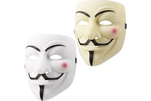 UNOLIGA Halloweenowa Maska Anonimowa, 2pcs V jak Maska Vendetta Guy Fawkes Maska, Maska Hakera dla Dorosłych, Przerażająca Maska Oczyszczająca Maska Karnawałowa Akcesoria Kostiumowe (Białe, Beżowe)