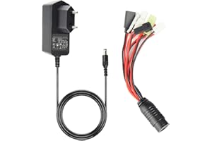 UNIKEEN Intelligent 2.4-12V Chargeur, Voiture Chargeur RC Hydraulique avec 6 Commun Connecteur Auto Chargeurs de Batterie pour Batteries NiMH/NiCd 2-10S Bateau Drone Modélisme Mini Tamiya JST SM2P HuanQi XH3P