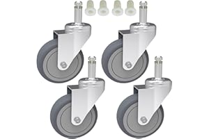 RILIDRI 5-Inch Swivel Caster Wheels, 7/16-Inch Stem Diameter Rubber Wheel, Heavy Duty TPR Thermoplastic Rubber Replacement Wheels, 300-lb per Wheel- 4 Pack