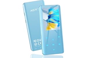 AGPTEK 32 Go Lecteur MP3 Bluetooth 5.3 avec Écran TFT 2,4 Pouces, Lecteur de Musique HiFi avec Haut-Parleur, Boutons Tactiles, Radio FM, Enregistrement Jusqu'à 128 Go, Bleu