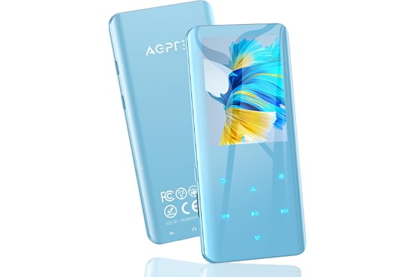 AGPTEK 32 Go Lecteur MP3 Bluetooth 5.3 avec Écran TFT 2,4 Pouces, Lecteur de Musique HiFi avec Haut-Parleur, Boutons Tactiles, Radio FM, Enregistrement Jusqu'à 128 Go, Bleu