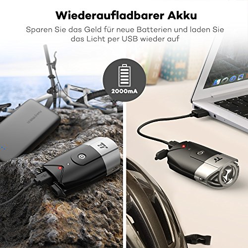 LED Fahrradbeleuchtung TaoTronics Wiederaufladbares Fahrradlicht Fahrradlampen Set Fahrrad Frontlicht & Rücklicht (50 Meter Leuchtkraft, Starkes Licht / Schwaches Licht / Blinkmodus, IP65 Wasserdicht, per USB Wiederaufladbar) - 5