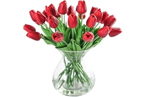 JUSTOYOU Tulip Real, Flores Artificiales para Ramos de Boda, hogar, Hotel, decoración de jardín, Eventos, Navidad, como Regalo, Rojo, 20 Piezas.