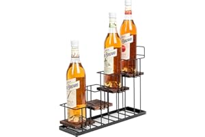 J JACKCUBE DESIGN Coffee Syrup Organizer Rack, Rustic Wood and Metal Wire, 4-Tier Display Holder Coffee Station Bar Accessory for Syrup, Wine, Dressing Bottle Countertop Display Storage Stand for Kitchen - MK816A