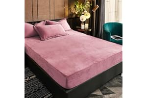 Luofanfei Fleece Spannbettlaken 200x200 Altrosa Rosa Plüsch Warm Winter Bettlaken Leintuch Boxspringbett Frottee Kuschelige Doppelbett Uni Muster Bettspanntuch für Hohe Matratze
