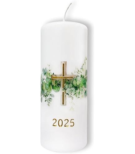 Bougie De Baptême Fritz Cox « Arbre De Vie » - 40x4cm - Main - Lettre Incluse - Emballage Cadeau