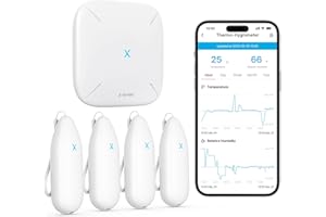 X-Sense WiFi Hygrometer Thermometer 4 Pack+ Base Station SBS50, Smart Temperature Monitor Wireless, Mini Humidity Sensor with Notification Alert, Free Data Storage Export, Compatible with Alexa