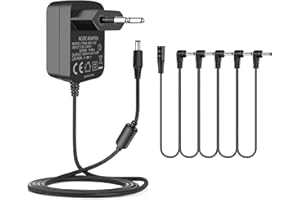 TKDY Pedal de efectos de guitarra Adaptador de fuente de alimentación, 9V 1.5A 13.5W Cargador de pared Punta negativa 5.5 * 2.1 mm con cables de cadena de margaritas de 5 vías