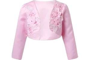 Alvivi Coprispalle Bambina Elegante Bolero Maniche Lunghe Cardigan Nozze Floreale Abito da Sera Damigella d'Onore Regalo Omaggio Compleanno 2-12 Anni