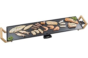 Bestron Plancha électrique, Barbecue electrique XXL avec revêtement anti-adhésif, Gril de table pouvant jusqu'à 8 personnes,Surface de cuisson extra longue, Asia Lounge, Couleur: noir