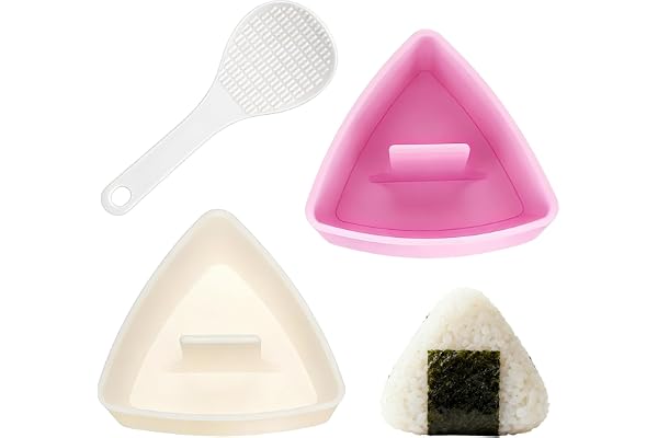 ASFWAGQ 2 stycken onigiri form triangulär risform med rissked musubipress trekantig sushi tillverkare hållbar onigiri form för familjekök nybörjare gör-det-själv