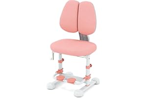 COSTWAY Krzesło biurowe dla dzieci, 43-55 cm, z regulacją wysokości, krzesło biurowe dla dzieci od 3 lat z regulowanym podwójnym oparciem, podnóżkiem i głębokością siedziska, bez rękawów (różowe)