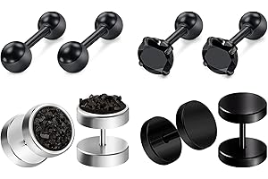 Funseedrr 3-4 Pares Pendientes Hombre Piercing Aro Boton Acero Quirúrgico Falso Dilatadores Pendiente Piercing Oreja Joyas