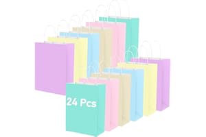 Hiziwimi 24 Pcs Handle Paper Gift Bags with Handles, 16×8×22 cm Colorful Party Bags, Vibrant Rainbow Kraft Paper Candy Bags for Parties, Birthdays, Weddings, Halloween, Christmas