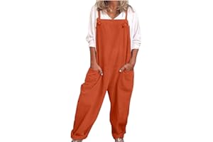 KUIH Linen Dungarees for Women UK, Casual Jumpsuit Dungarees Women'S Work Trousers Summer Overall Jumper Sleeveless Dungarees Wide Leg Large Pocket Oversize Leisure Suit One Piece for Holiday Outgoing