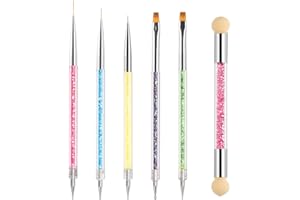 ZILZUFA 6 Pcs Pinceau Nail Art Ongles, 5 Pcs Double Extrémité Nail Art Dotting Pen avec 1 Brosse Éponge, Brosses de Ongle Art, Stylo de Pointage de Nail Art Pinceaux à Ongles pour DIY Nail Art Designs