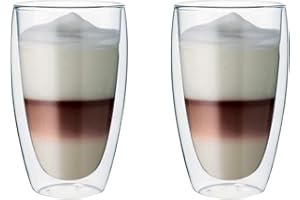 Maxxo Szklanki termiczne do Laté Macchiato z podwójnymi ściankami zestaw 2 x 380 ml do kawy z efektem pływającym