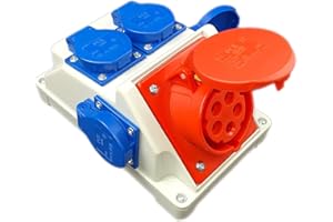 RoadEu Prise murale combinée 16 A 5P avec 4 Prises 230 V - Répartiteur de courant pour l'intérieur et l'extérieur - Prise 16 A avec composants PCE