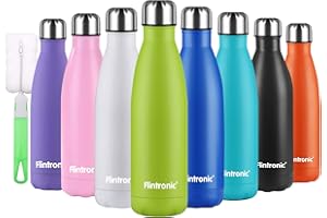flintronic Botella Termica, 500ML Botella de Agua de Acero Inoxidable, Aislamiento de Vacío de Doble Pared, Botellas de Frío/Caliente Sin BPA & Eco Friendly, con 1 Portavasos y 1 Cepillo