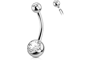 OUFER 14G 8 10 12 14mm Piercing Ombelico Titanio Filettatura Interna Corto Barra Lungo Ball CZ Palline Argento Barbell Navel Bar Belly Button Rings Gioiello Donna 1.6mm