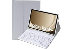KTOITION Case with Keyboard For Samsung Galaxy Tab A9+ 11 inch 2023, UK Layout Backlit Keyboard For Samsung A9 Plus Tablet, Slim PU Cover with Wireless keyboard for Tablet samsung A9+ Plus (Black) (Grey)