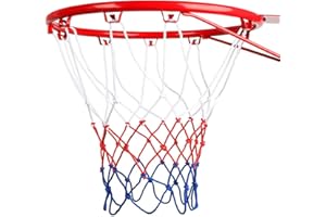 IPENNY Basket-Ball Réglable pour Jeunes Blanc Bleu Rouge Tricolore 12 Crochet Filet de Basket-Ball Adapté aux Activités de Jouet de Balle Amusantes Intérieures et Extérieures 50 CM