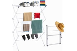 Meown 3 Tier Extendable Indoor/Outdoor Airer - Drying Space - Laundry Rack, Laundry Dryer - Foldable and Lightweight Clothes Airer - Corner knobs for additional hangers (white)