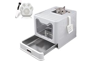 DMYIFAN XXL Katzenklo mit Deckel & Edelstahl-Schublade, geschlossenes geruchsfrei Katzenklo, hop-in Katzentoilette, Anti-Streu-Design, Katzenklo-Schaufel, Stainless Steel Litter Box, Grau