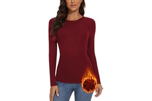 WOWENY Sweter damski na zimę, elegancka koszulka z długim rękawem z polarem, okrągły dekolt, prążkowana, krój slim fit, ciepła bluza basic, bluza top,