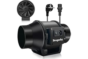 Brogachy Extractor de aire 150 mm Ajustable, Extractor de aire para baño, silencioso en línea con toma IEC, para tienda de cultivo, salas de crecimiento, ventilación,Garage.…
