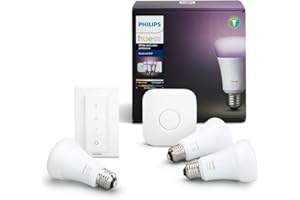 Philips Hue Kit de démarrage White and Color Ambiance 3 x E27 9.5 W [pont et interrupteur avec variateur inclus] - Fonctionne avec Alexa