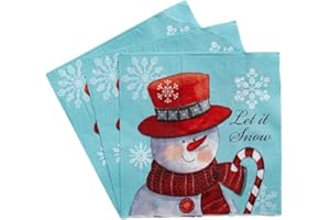 AKIUHEN 20 Sheets Christmas Napkins, Red Snowman Party Napkins, Odorless Suitable for Christmas Parties, Kitchens, Party Supplies, and Events.(Red-Snowman)