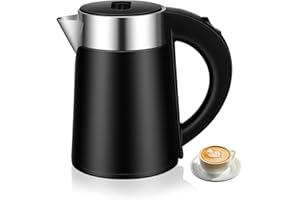 Hixava 800ML Petite Bouilloire Électrique 800W Bouilloire Portable Mini Bouilloire de Voyage en Acier Inoxydable Base de 360° Rapide Bouillir Théière pour L'eau Bouillante Thé Lait Café