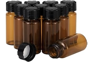 SWHSTORE Amber Glass Brown Bottles, Essential Oils, Liquid Sample Collection Bottles with Screwcap , Capacity 10ml - Pack of 10