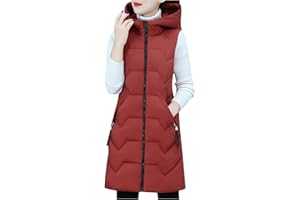HHMY Lange Steppweste Damen - Leichte Steppweste Mit Kapuze Schlanke Weste Jacke Winter Steppjacke Ärmellose Kapuzenweste Tragbare Steppmantel Winddichte, S - 5XL