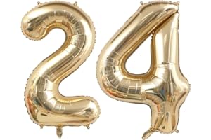 CHANGZHONG 40 inch Light Gold Number 24 Balloons 24th Birthday Balloon White Gold Number Balloon Champagne Gold Balloons Birthday Wedding Party digital Decorations (Number 24 or 42)