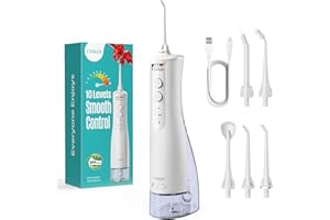 COSLUS Water Flosser for Teeth Cordless: 2 Modes & 20 Levels Irrigador Dental for Orthodontic & Braces & Sensitive Gums - Portable for Adults Teens Travel Home Use with 5 Jet Tips（White）