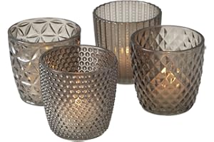 Set di portacandele Boltze Marilu 4 pezzi (grigio, bicchieri decorativi per candele / tea light, portacandele Ø 8 cm, vari design, forma rotonda, porta tea light) 2002930