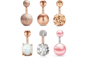 Longita 14G Acier Chirurgical Opale Perle Diamant Piercing Nombril Anneaux Nombril Barres Barbell Courbe Bananabells Piercing Ventre Barre 6mm 10mm pour Femmes