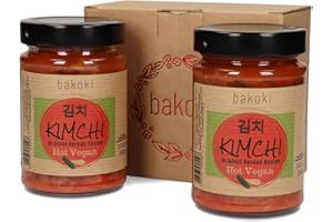 ‎BAKOKI Bakoki Premium 매운 김치 Hot‑Kimchi VEGAN (Gochugaru) mit Gurke – scharfes koreanisches Chinakohl‑Kimchi, traditionell fermentiert, probiotisch & umami‑reich, ohne künstliche Aromen (2 x 300g)