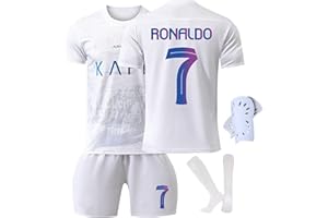 FTRGHNY Maglia Ronaldo Calcio Bambino/Adulta Set da 4 Pezzi, 2024 Set di Maglie da Calcio,Abbigliamento da Allenamento per il Calcio Camicia, Pantaloncini, Calzettoni Calcio e Ginocchiera Calcio