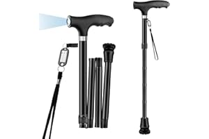 ‎OOCOME OOCOME Höhenverstellbarer Gehstock Mit Licht - Ausziehbarer Alu Handstock, Gehhilfe Mit Gummifuß und Handschlaufe