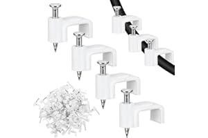 JIEYAO 100 płaskich opasek kablowych ze stalowym gwoździem 10 mm, uchwyt na kabel ścienny, kolor biały