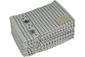 ZIMEL HOMES 3 Kitchen Towels Set - Luxury Large 100% Cotton Terry Towel Check Jacquard Tea Towel Tea Time (Black)